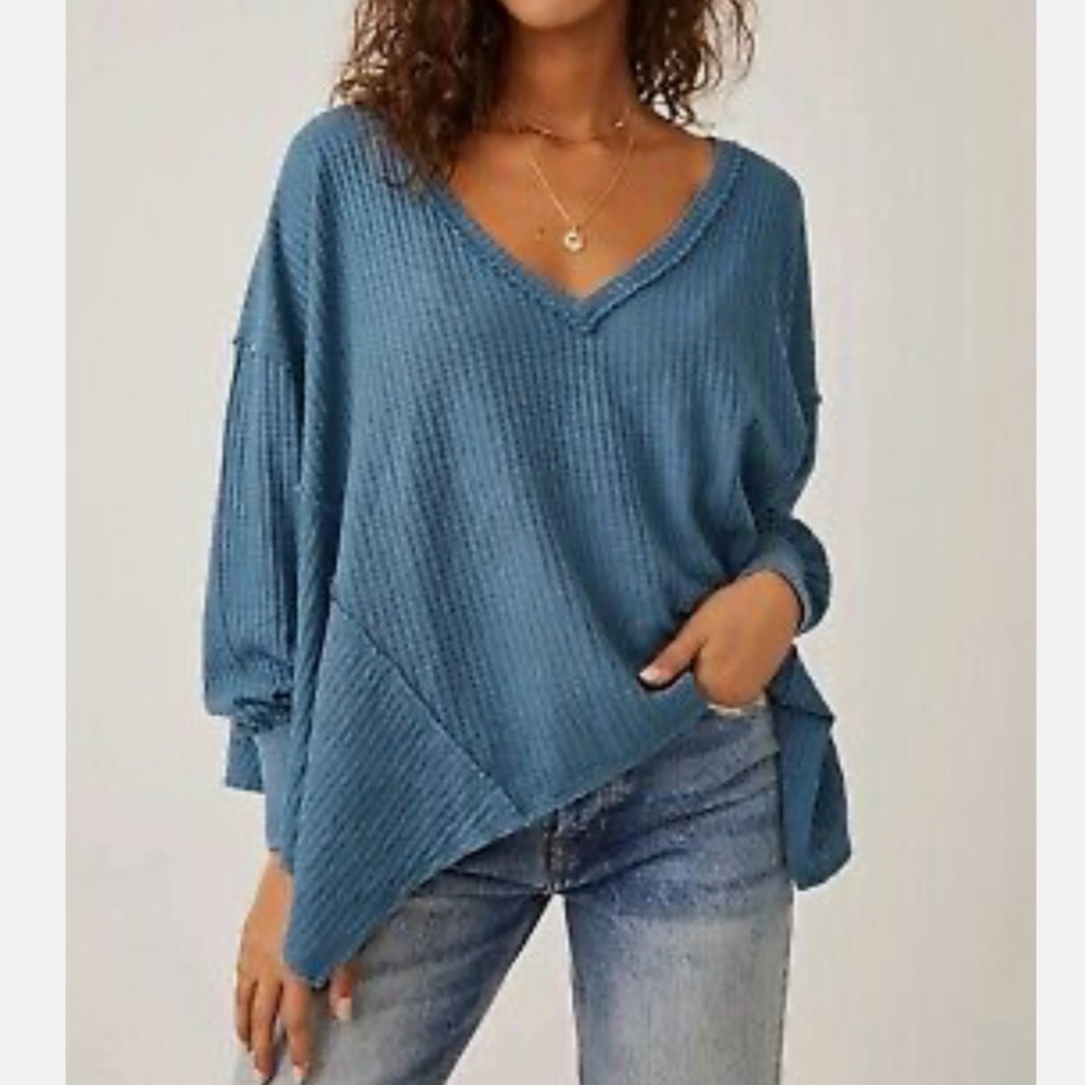 Coraline Waffle Knit V-Neck Long Sleeve Thermal